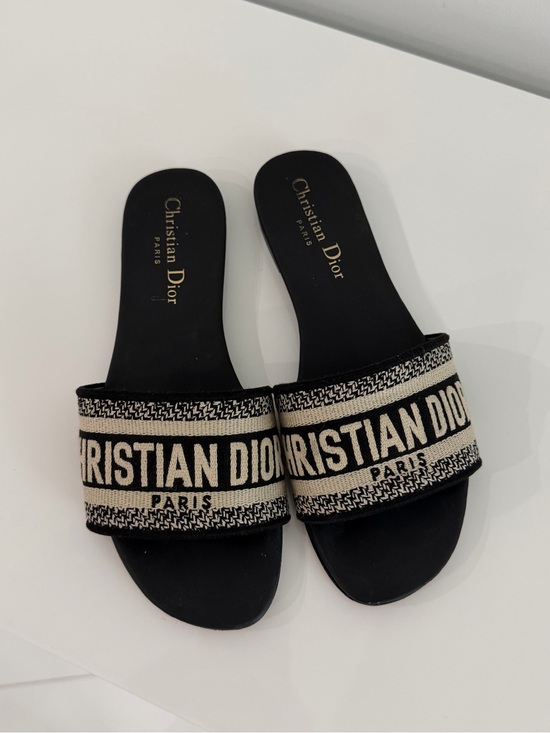 Dior Shoes - Dior Black and Cream Logo Slide Sandals - Women's